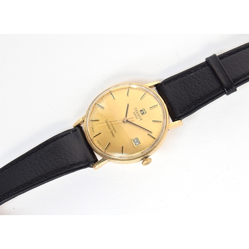 600A - A TISSOT SEASTAR SEVEN 9CT GOLD GENTLEMAN'S WRIST WATCH
Circa 1960s, gold dial, batons markers with ... 