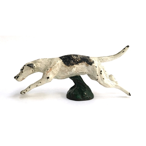 1 - A cold painted bronze car mascot in the form of a galloping foxhound, approximately 16cm long