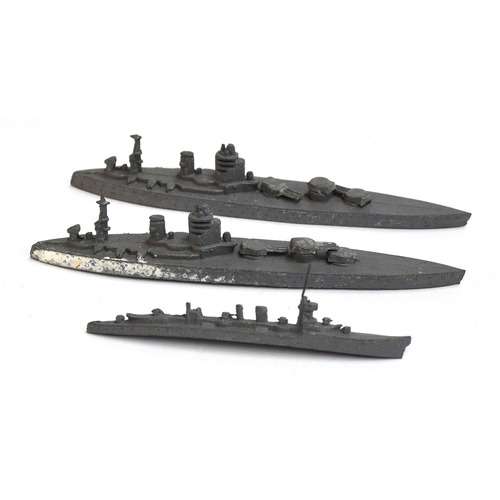 929 - Three pre-war Meccano ltd Dinky Toy ships, HMS Delhi and two HMS Nelsons (3)