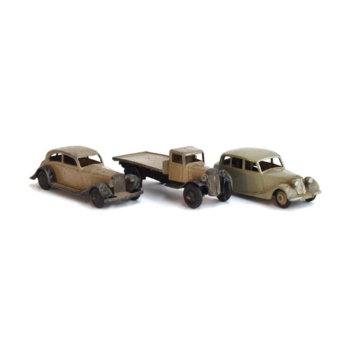 930 - A Meccano ltd Dinky Toy Triumph 1800 Saloon (40b), a Dinky toy Rover Streamlined Saloon (36d), Dinky... 