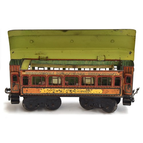 860 - An Early Bing O Gauge Continental Speisewagen Bogie Coach, with hinged roof opening to reveal a gree... 