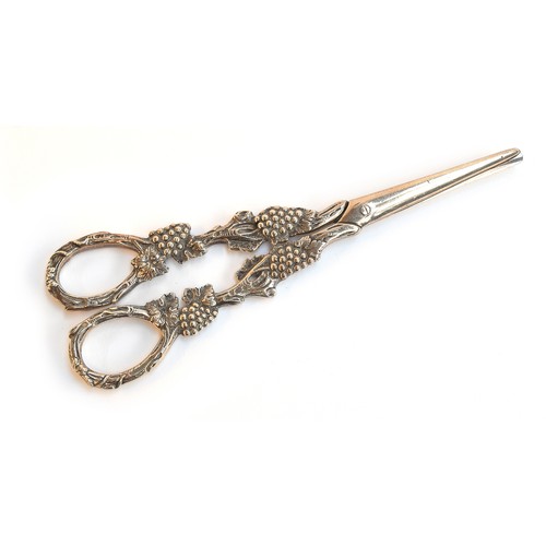 70 - A pair of early 20th century .925 silver grape scissors, bearing import marks for Adolph Barsach Dav... 