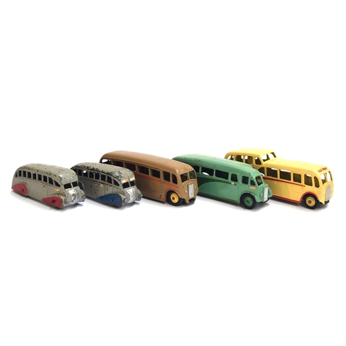 915 - Five Meccano ltd Dinky Toys, an observation coach (29F), luxury Coach (281), two streamlined single ... 