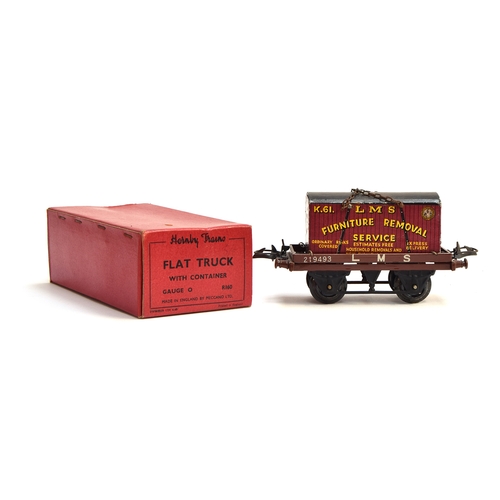 865 - Hornby O Gauge flat truck with container, 'LMS Furniture Removals', with original box in excellent c... 