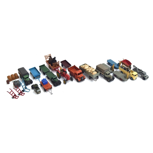 919 - Meccano ltd Dinky Toys, a Massey Harris tractor (27a), Austin tipping lorry (413), Austin covered lo... 