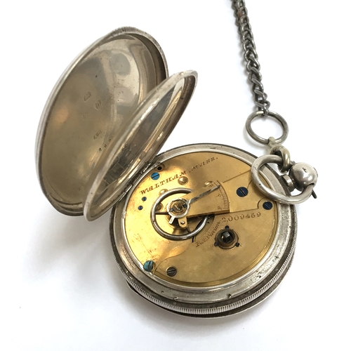 33 - A Waltham USA silver cased hunter key wind pocket watch, Roman numerals to dial with subsidiary seco... 