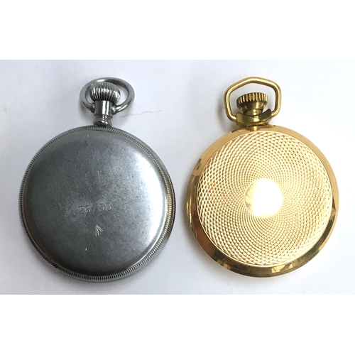 35 - A Waltham military top wind pocket watch, luminous Arabic numerals to black dial with subsidiary sec... 