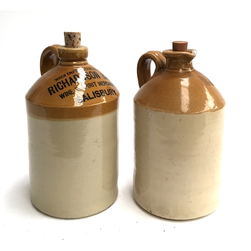 95 - Two stoneware flagons with loop handles, one marked for Richardson Bros., Salisbury, each 26.5cmH