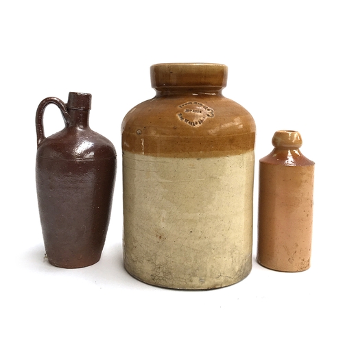 96 - A stoneware jar, stamped 'Powell...No. 1011, 3', 26cmH; a Doulton Lambeth stoneware jar, and one oth... 