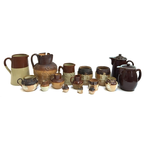 103 - A number of Doulton Lambethware jugs and jars, some miniature, some in AF condition, together with t... 