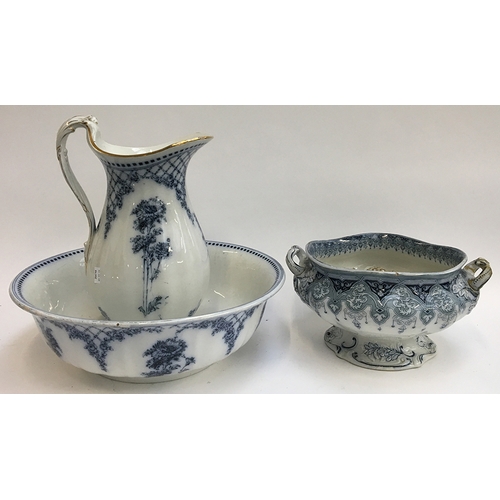 108 - A Losolware wash bowl and jug, together with a Copeland twin handled tureen (one handle repaired)