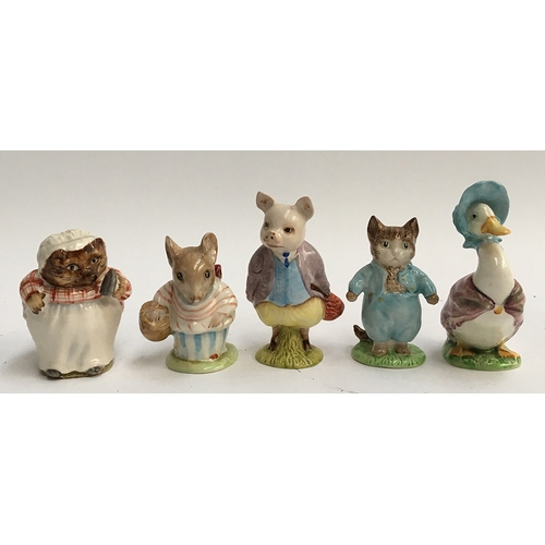 64 - A selection of five Beswick Beatrix Potter figurines, to include Jemima Puddleduck, with gold stamp ... 