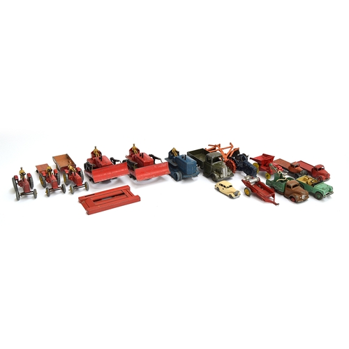 932 - A quantity of farm related Dinky Toys, to include a Heavy tractor (563), two Blaw Knox Bulldozers (5... 