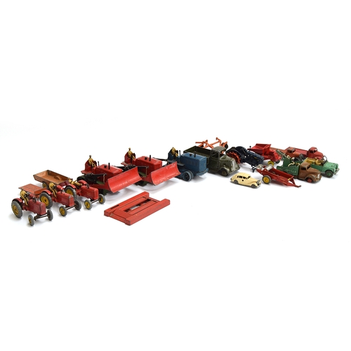 932 - A quantity of farm related Dinky Toys, to include a Heavy tractor (563), two Blaw Knox Bulldozers (5... 