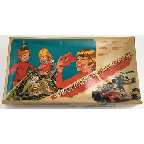 945 - Very rare View-Master Grand Prix board game, with four Matchbox cars and viewer with discs, complete... 