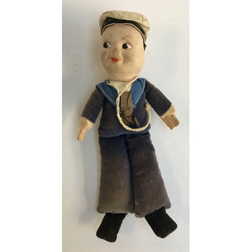 1033 - A vintage Norah Welling cloth sailor doll, hat reading 'R.M.S Saxonia', 22cmH