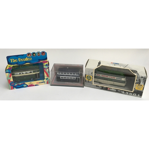 1095 - A collection of Corgi coaches to include a 3304 Beatles AEC routemaster; 43501 Blackpool Balloon tra... 