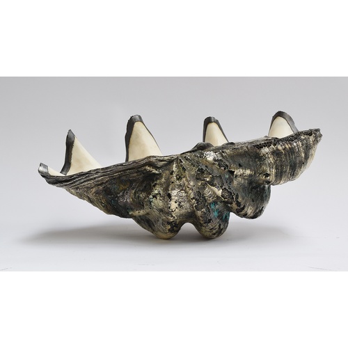 118 - An Italian white metal mounted giant clam shell, approximately 50cm wide