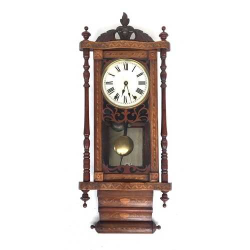 107 - A Vienna regulator style wall clock, walnut with satinwood marquetry, within an architectural case s... 