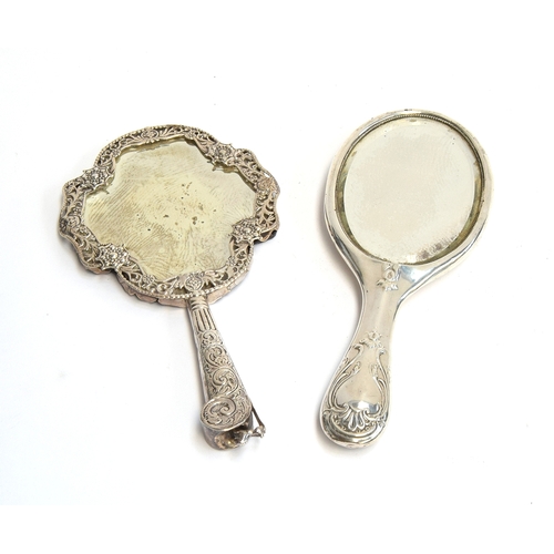 78 - Two Victorian silver dressing hand mirrors: one by Henry Matthews, Birmingham 1898, bevelled oval pl... 