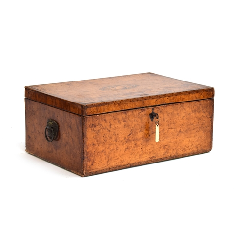 120 - An early 19th century burr walnut sewing box, the top with shell marquetry inlay, cross banded with ... 