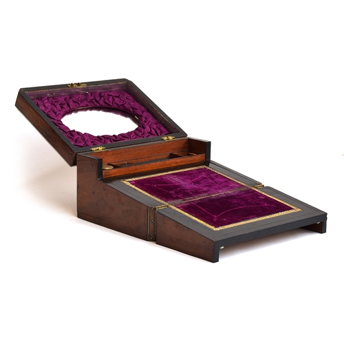 121 - A 19th century parquetry writing box, having fitted interior with inkwell and pen rest, the slope wi... 