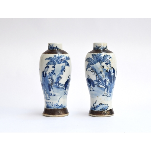 167 - A pair of Chinese blue and white crackle glaze baluster vases, with incised Chenghua character mark ... 