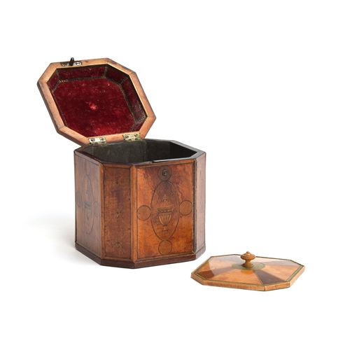 119 - A George III marquetry and parquetry tea caddy, of canted square form, with lined interior and inter... 