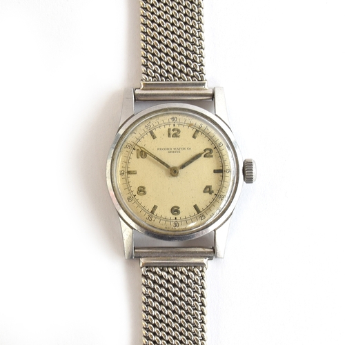 99 - A Record Watch Co. gent's stainless steel wrist watch
c.1960s, champagne dial with luminous Arabic n... 