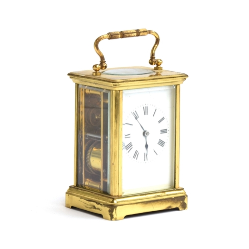 109 - A French gilt metal carriage clock, Roman numerals to enamel dial, with key, 11.5cm high