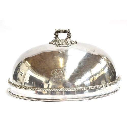 85 - A very large silver plated meat cloche with armorial crest bearing motto 'Omnia Pro Bono Tendit Ad A... 