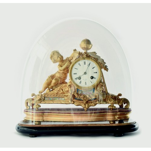 106A - A French bronze ormolu and porcelain clock, the 8cm white enamel dial signed 1 HRY MARC, Paris, the ... 