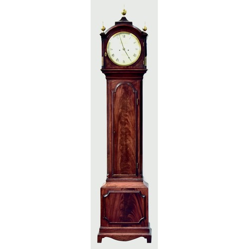 584 - A mahogany longcase clock, the 30.5cm dial signed James Ferris, Poole, the dome top with three gilt ... 