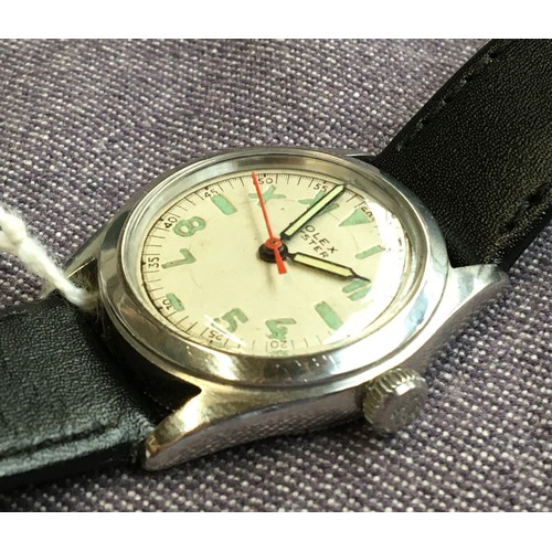 100 - A Rolex Oyster stainless steel gent's wrist watch
c. 1940, silvered dial with Arabic and Roman numer... 