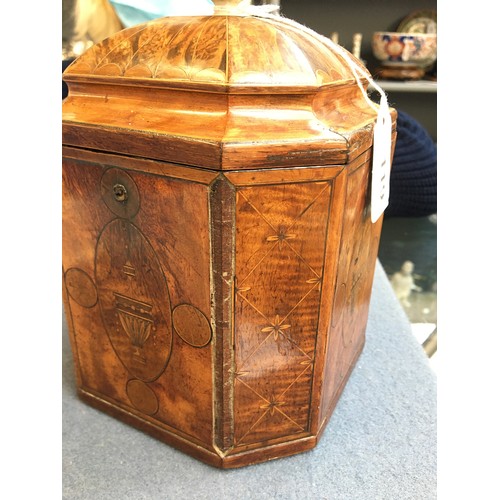 119 - A George III marquetry and parquetry tea caddy, of canted square form, with lined interior and inter... 