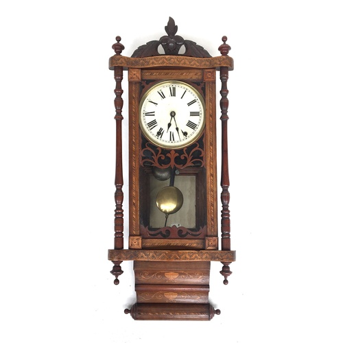 41 - A Vienna regulator style wall clock, walnut with satinwood marquetry, within an architectural case s... 