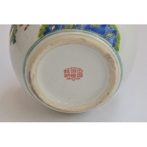 82 - A Chinese ginger jar, painted in polychrome with images of a rooster and a chrysanthemum, marked to ... 