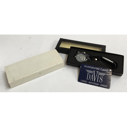 43 - A Davis Micro Light clip watch, in black, with presentation box and guarantee
