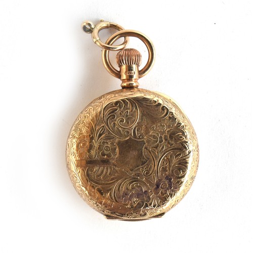 98 - A 9ct gold ladies open face top wind pocket watch, the engine turned case marked Dennison Watch Co.,... 