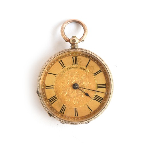 97 - 14ct gold ladies fob watch, the face marked C Lannier, Geneve, approximately 33m diameter, 27g