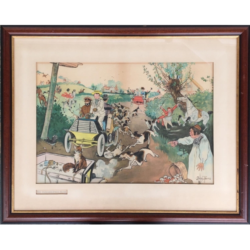 31 - Stuart Travis (1868-1942), The Interrupted Hunt, hand coloured print, 36.5x53.5cm