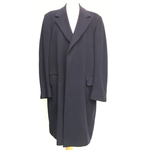 592 - A gent's Aquascutum single breasted navy wool overcoat, single vent to rear, approx. 38