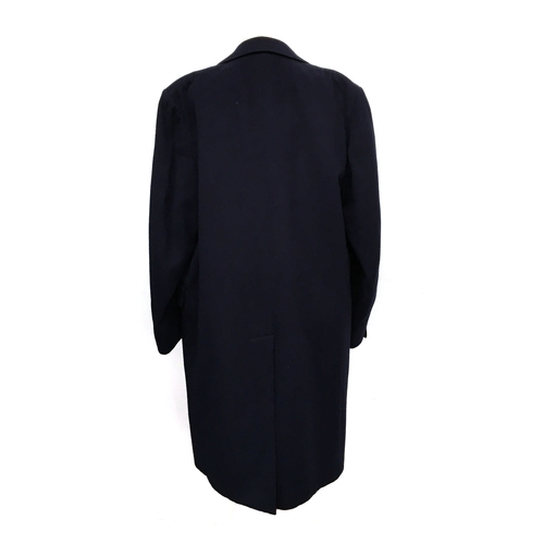 592 - A gent's Aquascutum single breasted navy wool overcoat, single vent to rear, approx. 38