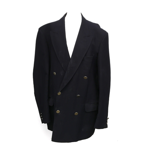 596 - A gent's double breasted navy wool blazer by Jaeger, lining silk worn, 38