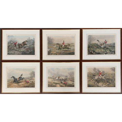 94 - After John Leech, a set of six coloured engravings depicting humourous fox hunting scenes, each 20x2... 