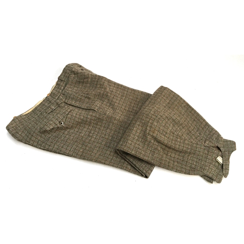 632 - Two pairs of tweed shooting breeks with button flies, together with one pair of grey flannel shorts