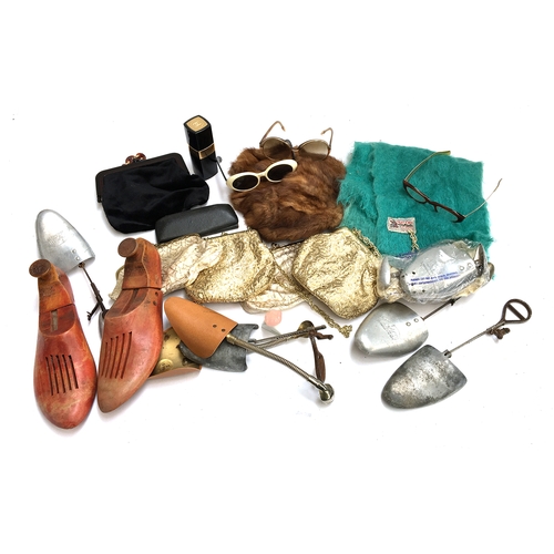 487 - A mixed lot to include 1960s sunglasses, mohair scarf, shoe trees, etc