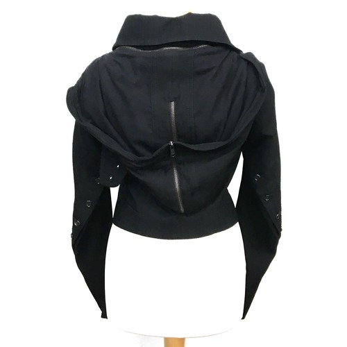 467 - An Ann Demeulemeester double breasted black ladies jacket with hood, size 8 (36), in Ann Demeulemees... 