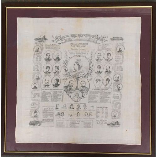 471 - A commemorative framed Diamond Jubilee handkerchief 'A Souvenir of the Record of Reign of Queen Vict... 