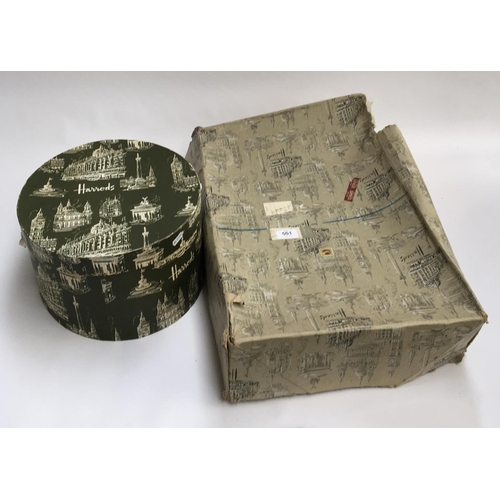 501 - A 1960’s Harrods Box containing a wedding dress with veil, and an empty Harrods hat box